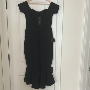 LULUS How Much I Care Midnight Black Off-the-Shoulder Midi Dress